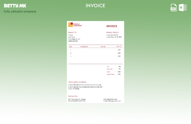 Шаблон за фактура за изнајмување стан во модерен стил
